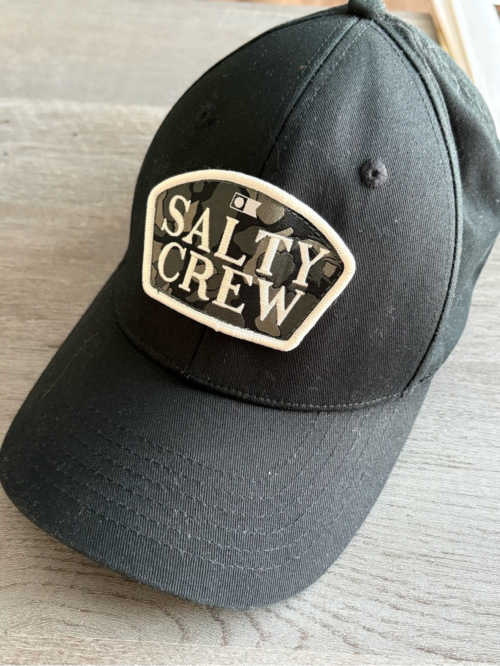 Salty Crew Black Patch Cap with Camo Logo